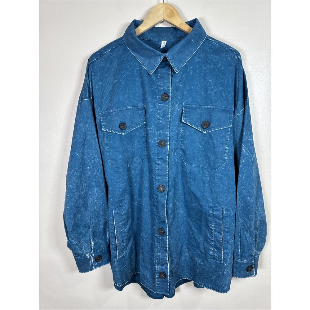 Zenana Womens Button Down Shirt Shacket Plus Size 2X Mineral Wash 100% Cotton